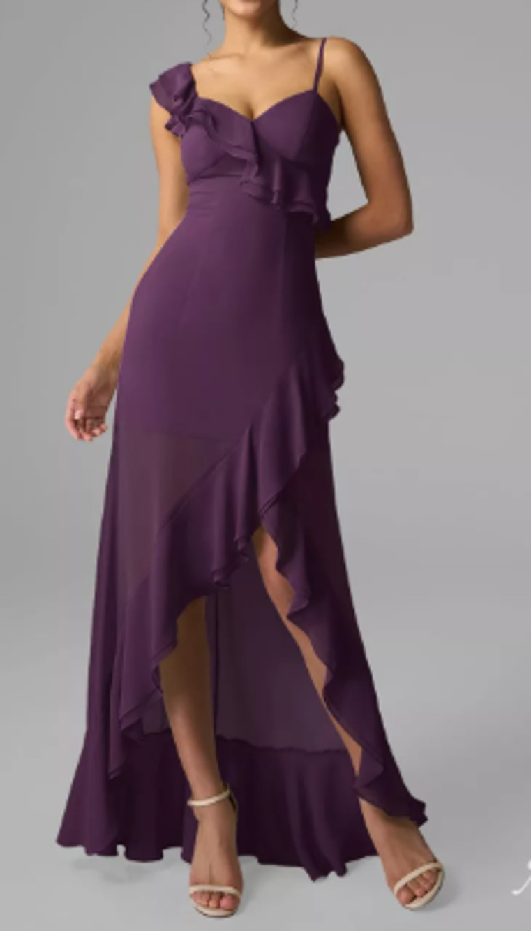 AW BRIDAL 2 XS grape purple Ameera chiffon bridesmaid party maxi dress NEW B29